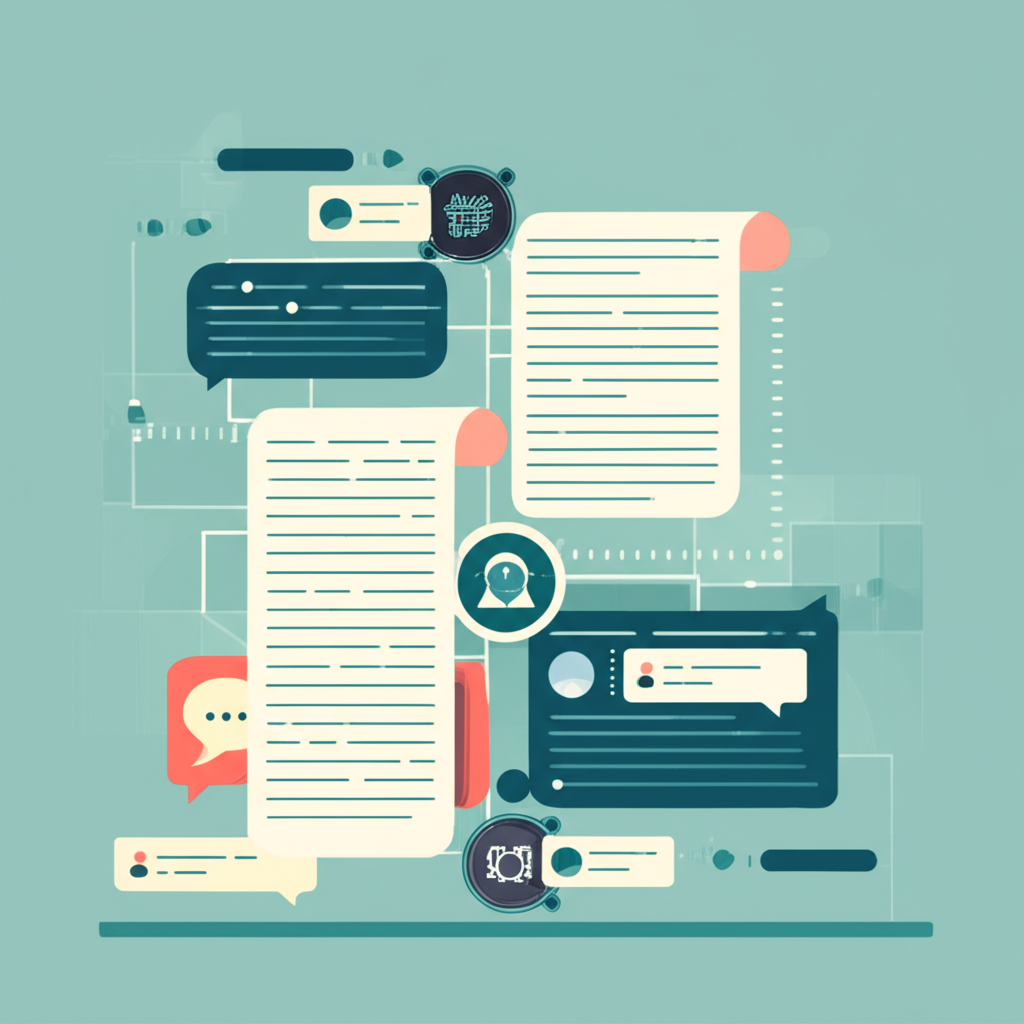 A customer support system with AI agents sorting and routing ticket cards through chat bubbles