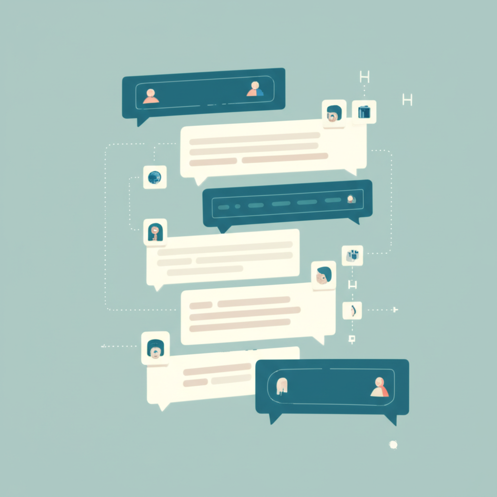 A customer support system with AI agents sorting and routing ticket cards through chat bubbles