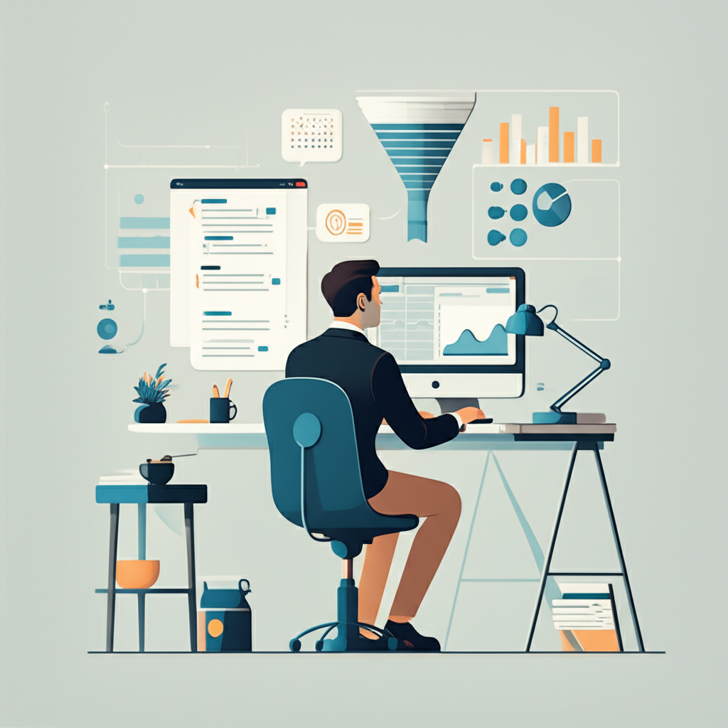 Founder reviewing sales pipeline data with targeted prospect lists on screen