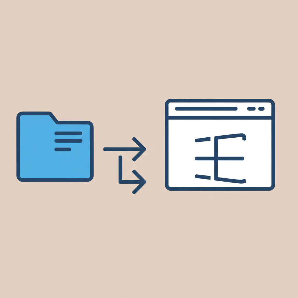 Minimal illustration of a Windows terminal connecting to a folder path with geometric arrows, representing fixing the PATH configuration